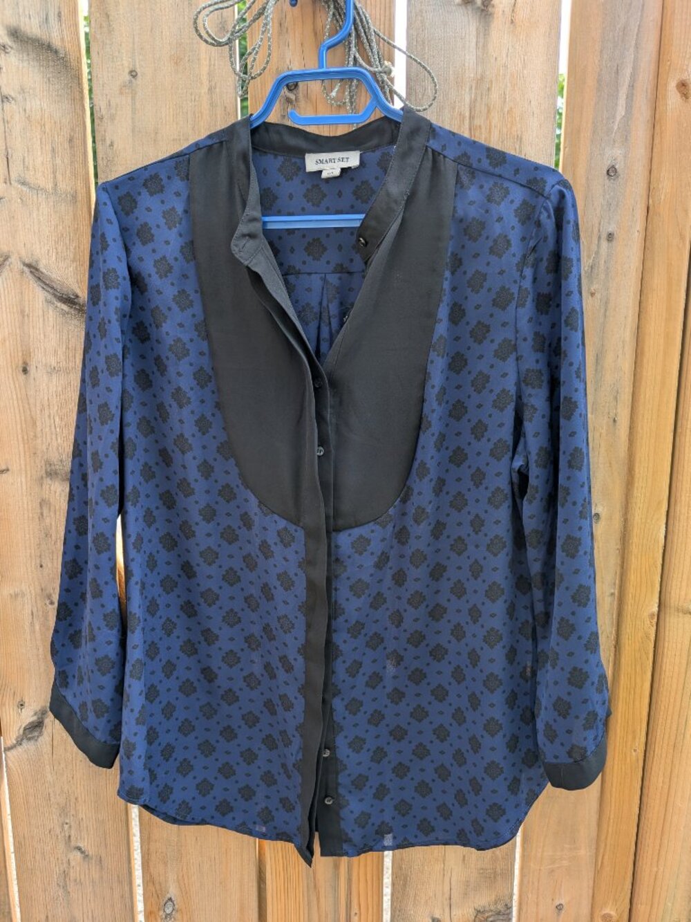 Smart Set - Blue/Black Blouse with Damask & Polka dots motifs, Size L
